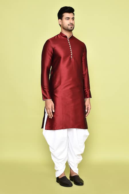Buy_Arihant Rai Sinha_Maroon Silk, Pashmina Solid Straight Kurta With Patiyala 