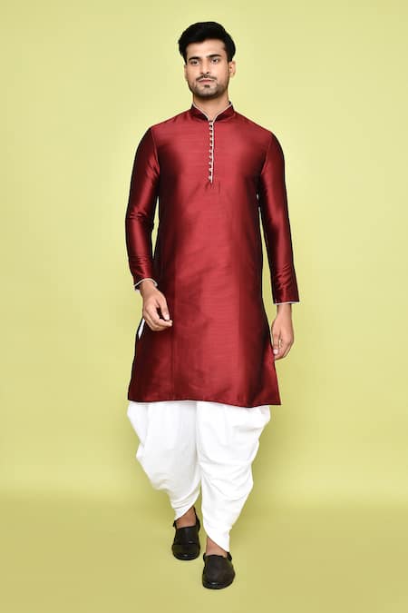Shop_Arihant Rai Sinha_Maroon Silk, Pashmina Solid Straight Kurta With Patiyala 