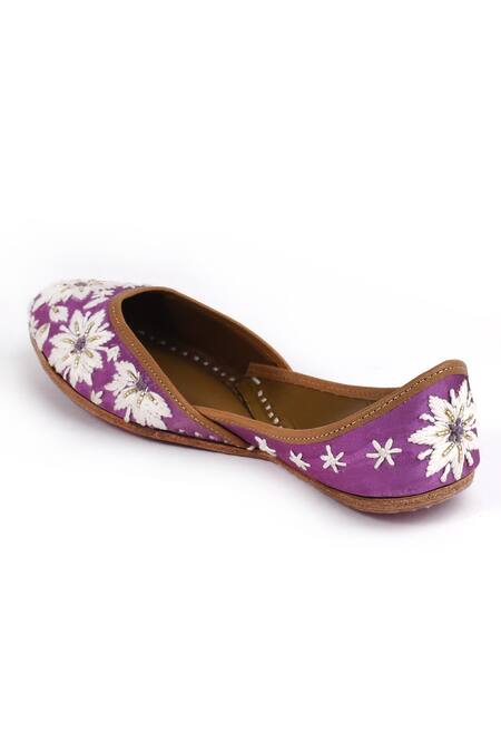 Yassio_Purple Adara Bloom Chikankari Embroidered Juttis _Online_at_Aza_Fashions