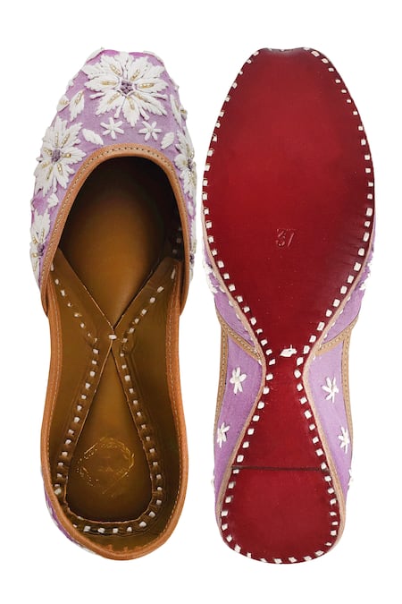Shop_Yassio_Purple Adara Bloom Chikankari Embroidered Juttis _Online_at_Aza_Fashions