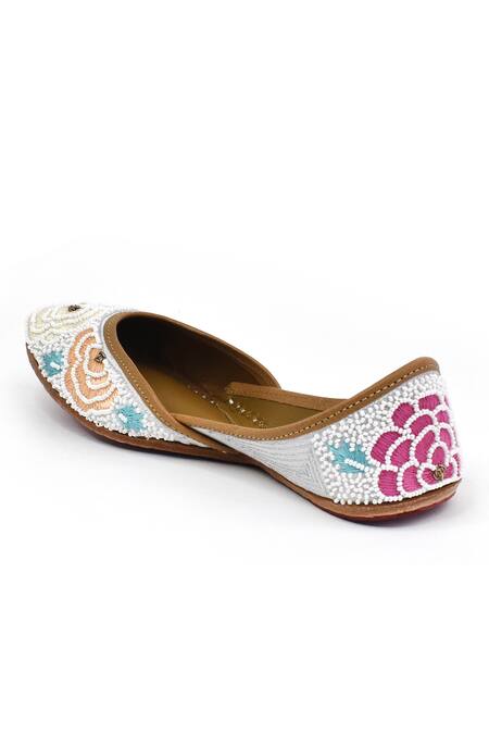 Buy_Yassio_Multi Color Ahlam Rosa Pearl And Bead Embroidered Juttis _Online_at_Aza_Fashions