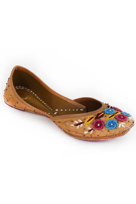 Yassio_Peach Mirrors, Beads, Embroidery Arwa Sheesh Bloom Juttis _Online_at_Aza_Fashions