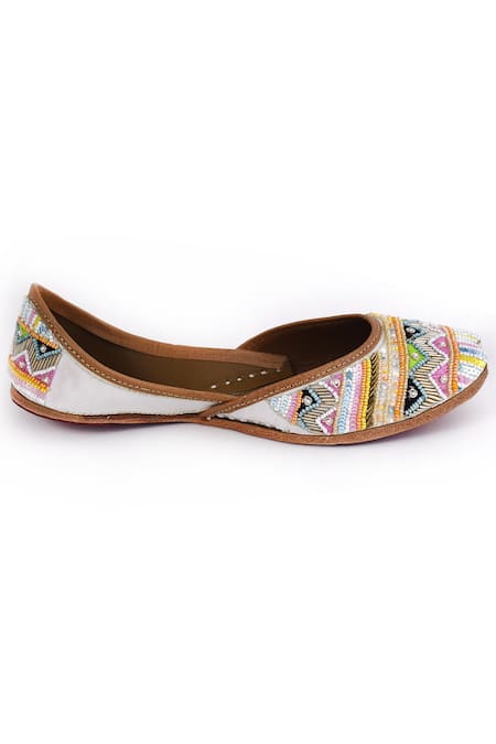 Buy_Yassio_Multi Color Aziza Aztec Bead Embroidered Juttis _Online_at_Aza_Fashions