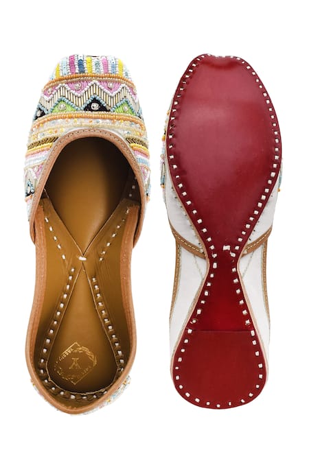Shop_Yassio_Multi Color Aziza Aztec Bead Embroidered Juttis _Online_at_Aza_Fashions