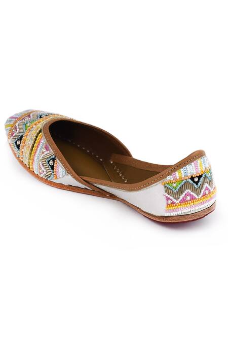 Yassio_Multi Color Aziza Aztec Bead Embroidered Juttis _at_Aza_Fashions