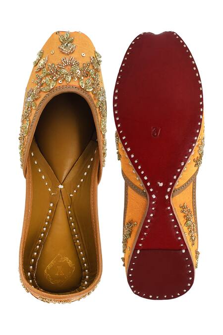 Shop_Yassio_Yellow Wafiya Gulshan Sequin Embroidered Juttis _Online_at_Aza_Fashions