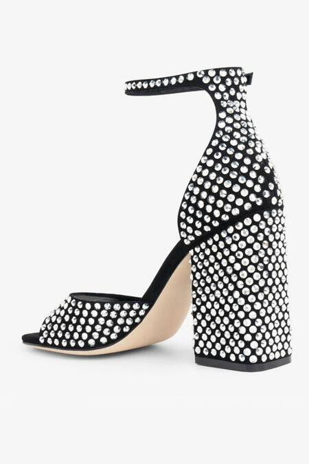 Sephyr Black Stones Charlotte Swarovski Crystal Embellished Block Heels Online at Aza Fashions Sephyr_Black Stones Charlotte Swarovski Crystal Embellished Block Heels _Online_at_Aza_Fashions