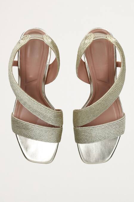 Buy_Sephyr_Gold Francesca Metallic Braided Block Heels _Online_at_Aza_Fashions