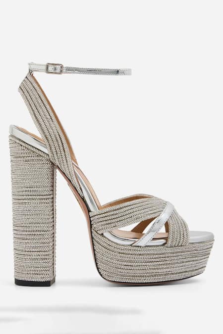 Sephyr_Silver Crystals Kate Swarovski Embellished Block Heels _Online_at_Aza_Fashions