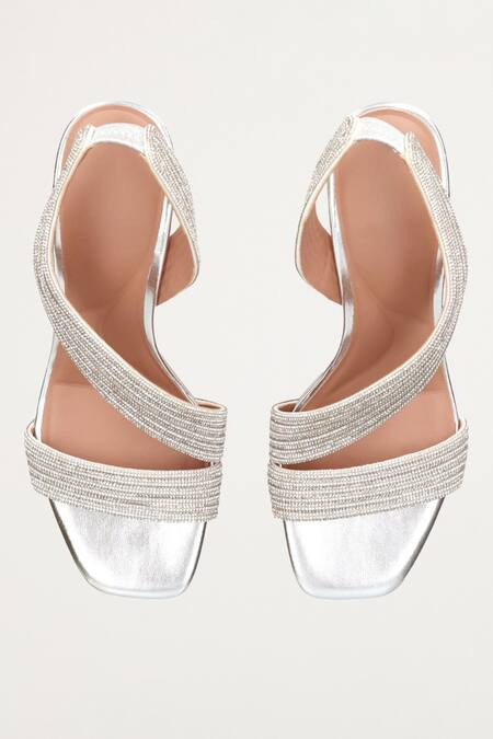 Buy_Sephyr_Silver Marina Metallic Braid Woven Block Heels _Online_at_Aza_Fashions