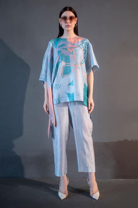 Clos Geometric Floral Print Kaftan With Pant 