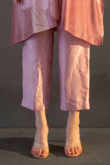 Clos_Pink Silk Bandeau Neck Asymmetric Abstract Print Kurta With Pant _Online_at_Aza_Fashions