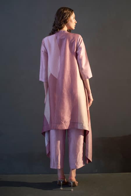 Shop_Clos_Pink Silk Bandeau Neck Long Tail Print Kaftan With Pant _at_Aza_Fashions