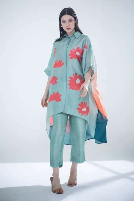 Clos Floral Print Shirt Kaftan With Pant 