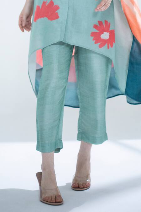 Shop Clos Blue Silk Collared Floral Print Shirt Kaftan With Pant Online at Aza Fashions Shop_Clos_Blue Silk Collared Floral Print Shirt Kaftan With Pant _Online_at_Aza_Fashions