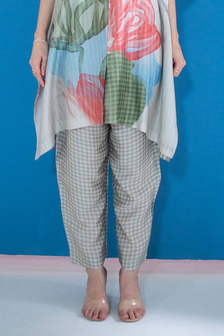 Buy_Clos_Red Silk Round Neck Abstract Print Kaftan With Pant _Online_at_Aza_Fashions
