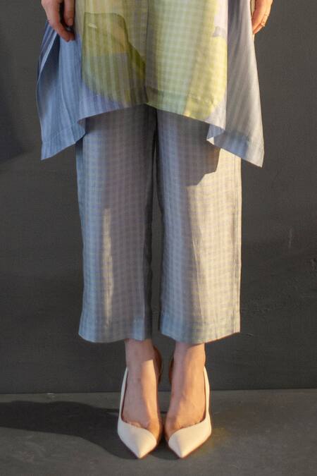 Buy Clos Grey Silk Mandarin Collar Abstract Floral Checks Kurta And Pant Set Online at Aza Fashions Buy_Clos_Grey Silk Mandarin Collar Abstract Floral Checks Kurta And Pant Set _Online_at_Aza_Fashions