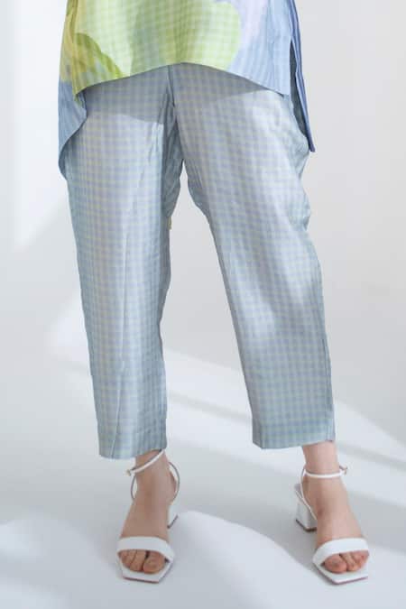 Buy_Clos_Yellow Silk Round Neck Abstract Print High Low Top With Pant _Online_at_Aza_Fashions