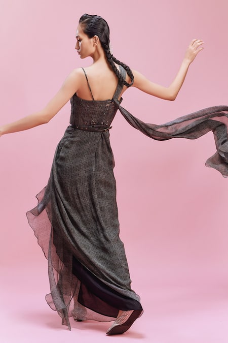 Dolly J Clarette Geometric Print Draped Gown 