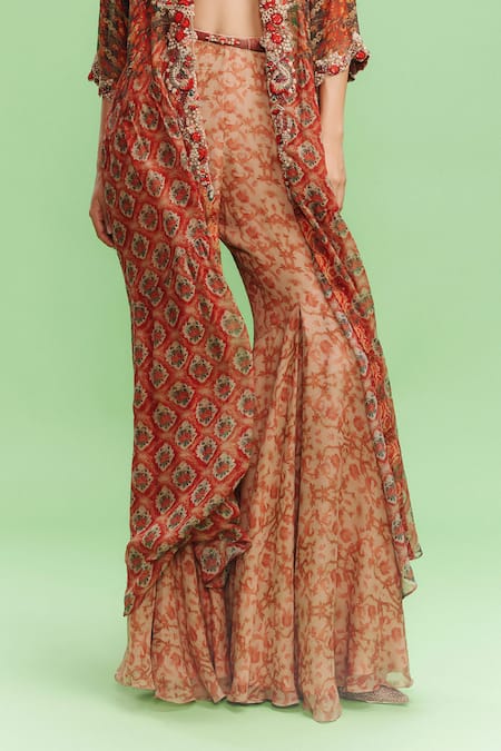 Buy Dolly J Orange Chiffon Embroidery Mellow Poetry Print Embellished Cape Sharara Set Online at Aza Fashions Buy_Dolly J_Orange Chiffon Embroidery Mellow Poetry Print Embellished Cape Sharara Set _Online_at_Aza_Fashions