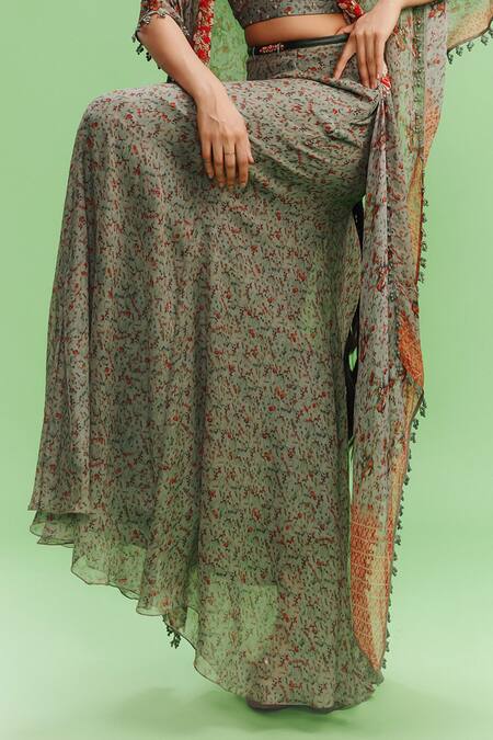 Dolly J Grey Chiffon Embroidery Square Bianka Ditsy Print Embellished Cape Skirt Set Online at Aza Fashions Dolly J_Grey Chiffon Embroidery Square Bianka Ditsy Print Embellished Cape Skirt Set _Online_at_Aza_Fashions