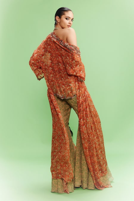 Dolly J Elviera Print Embellished Cape Sharara Set 