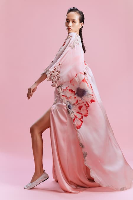 Dolly J Evara Rafflesia Print Embellished Cape Skirt Set 