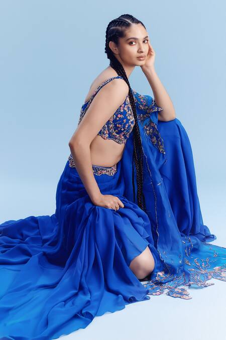Buy Dolly J Blue Chiffon Embroidery, Zari V-neck Kai Blouse Lehenga Set Online at Aza Fashions Buy_Dolly J_Blue Chiffon Embroidery, Zari V-neck Kai Blouse Lehenga Set _Online_at_Aza_Fashions