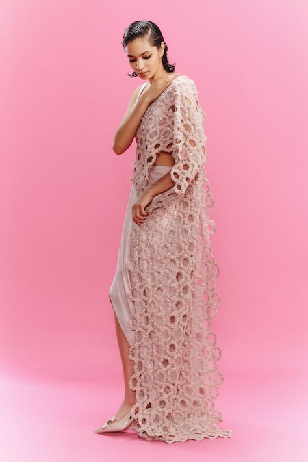 Dolly J Lamara Embroidered Asymmetric Draped Gown 