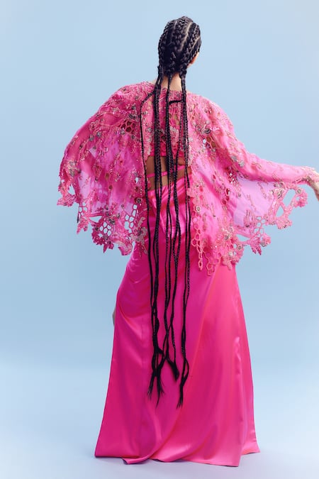 Dolly J Olga Honeycomb Cutwork Embellished Cape Slit Skirt Set 