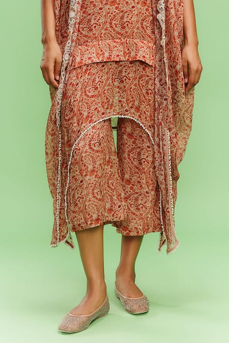 Dolly J Orange Chiffon Embroidery, Arlette Ditsy Floral Print Cut-out Cape Sharara Set Online at Aza Fashions Dolly J_Orange Chiffon Embroidery, Arlette Ditsy Floral Print Cut-out Cape Sharara Set _Online_at_Aza_Fashions