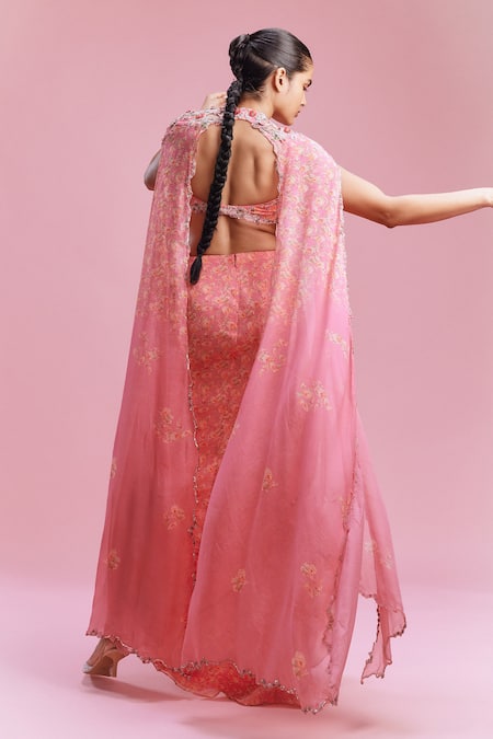 Dolly J Clara Cutwork Embellished Cape Asymmetric Skirt Set 