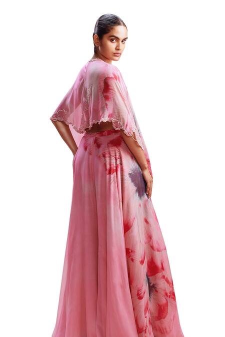 Buy Dolly J Pink Chiffon Pearls, Sequins Arelia Embellished Cut-out Cape Sharara Set Online at Aza Fashions Buy_Dolly J_Pink Chiffon Pearls, Sequins Arelia Embellished Cut-out Cape Sharara Set _Online_at_Aza_Fashions