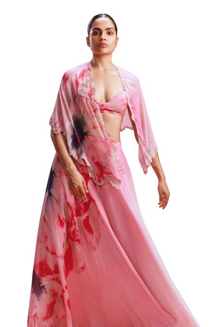 Shop Dolly J Pink Chiffon Pearls, Sequins Arelia Embellished Cut-out Cape Sharara Set Online at Aza Fashions Shop_Dolly J_Pink Chiffon Pearls, Sequins Arelia Embellished Cut-out Cape Sharara Set _Online_at_Aza_Fashions