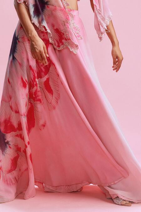 Buy Dolly J Pink Chiffon Pearls, Sequins Arelia Embellished Cut-out Cape Sharara Set Buy_Dolly J_Pink Chiffon Pearls, Sequins Arelia Embellished Cut-out Cape Sharara Set