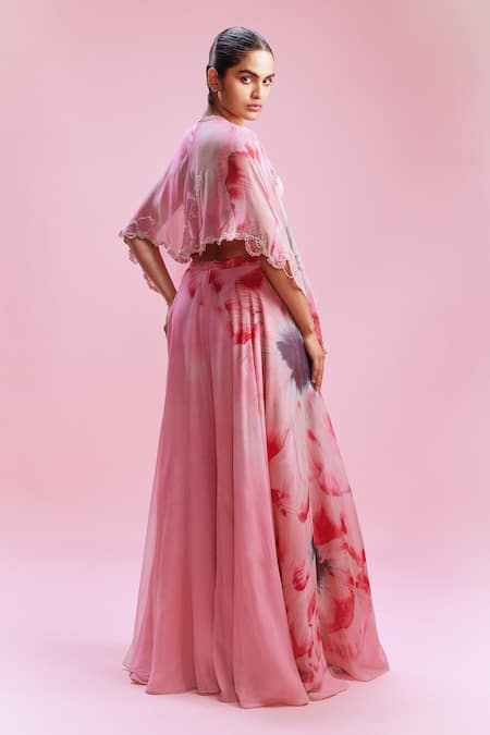 Dolly J Arelia Pearl Embellished Cut-Out Cape Sharara Set 