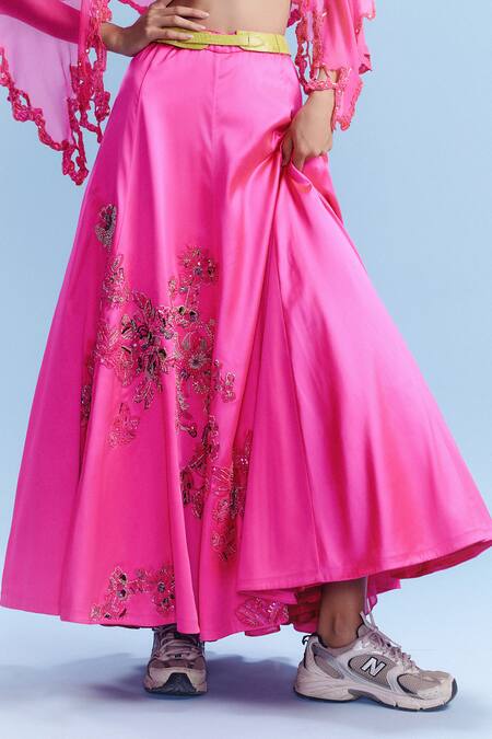 Buy Dolly J Pink Satin Beads, Cut Work Sweetheart Neck Amira Embellished Cape Skirt Set Online at Aza Fashions Buy_Dolly J_Pink Satin Beads, Cut Work Sweetheart Neck Amira Embellished Cape Skirt Set _Online_at_Aza_Fashions