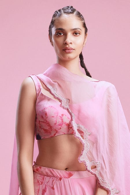 Buy Dolly J Pink Chiffon Beads, Cut Work Scoop Neck Sanvi Floral Print Lehenga Set Online at Aza Fashions Buy_Dolly J_Pink Chiffon Beads, Cut Work Scoop Neck Sanvi Floral Print Lehenga Set _Online_at_Aza_Fashions