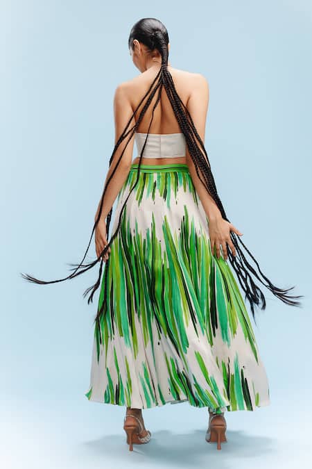 Dolly J Green Brushstroke Print Lehenga & Corset 