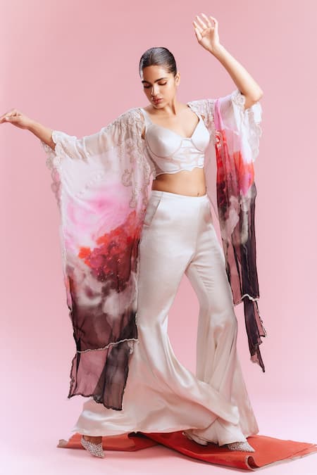 Dolly J Amaya Watercolour Print Cape Flared Pant Set 