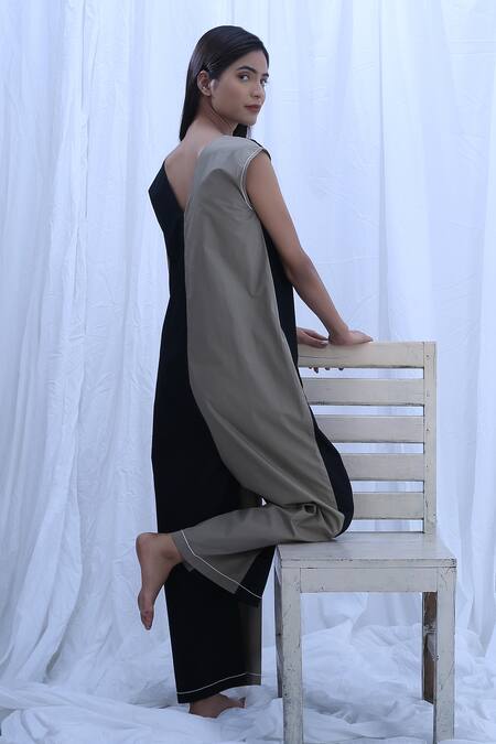 Shop_Khat_Green Poplin, Cotton Embroidery V-neck Earthy Jumper _Online_at_Aza_Fashions