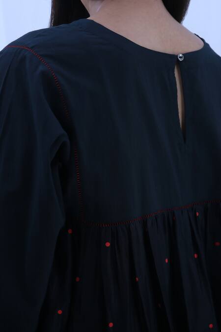 Khat Black Cotton, Chanderi, Poplin Round Neck Polka Dots Print Kurta And Pant Set Online at Aza Fashions Khat_Black Cotton, Chanderi, Poplin Round Neck Polka Dots Print Kurta And Pant Set _Online_at_Aza_Fashions