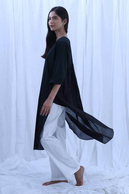 Buy Khat Black Cotton, Chanderi, Poplin Round Neck Polka Dots Print Kurta And Pant Set Online at Aza Fashions Buy_Khat_Black Cotton, Chanderi, Poplin Round Neck Polka Dots Print Kurta And Pant Set _Online_at_Aza_Fashions