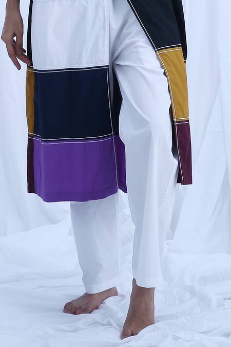 Khat_Multi Color Poplin, Cotton Embroidery Multi-panel Shirt Kurta And Pant Set _Online_at_Aza_Fashions