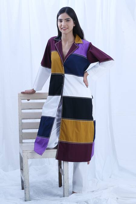 Buy_Khat_Multi Color Poplin, Cotton Embroidery Multi-panel Shirt Kurta And Pant Set 