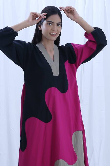 Buy_Khat_Green Poplin, Cotton V-neck Solid V Kurta And Pant Set _Online_at_Aza_Fashions