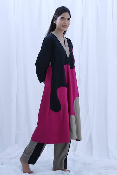 Buy_Khat_Green Poplin, Cotton V-neck Solid V Kurta And Pant Set 