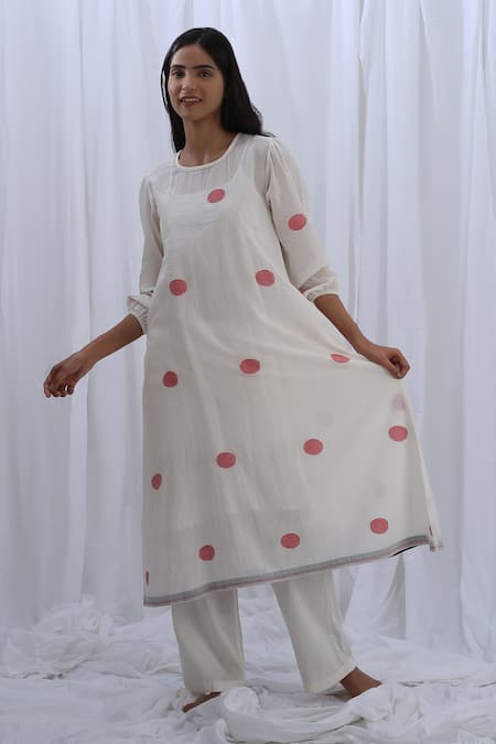 KHAT Contrast Polka Dot Pattern Tunic With Pant 