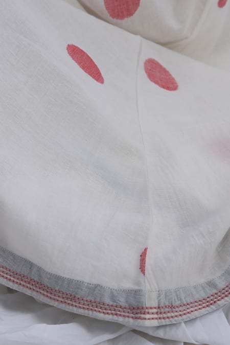 Khat_White Cotton Round Neck Contrast Polka Dot Pattern Tunic With Pant _at_Aza_Fashions