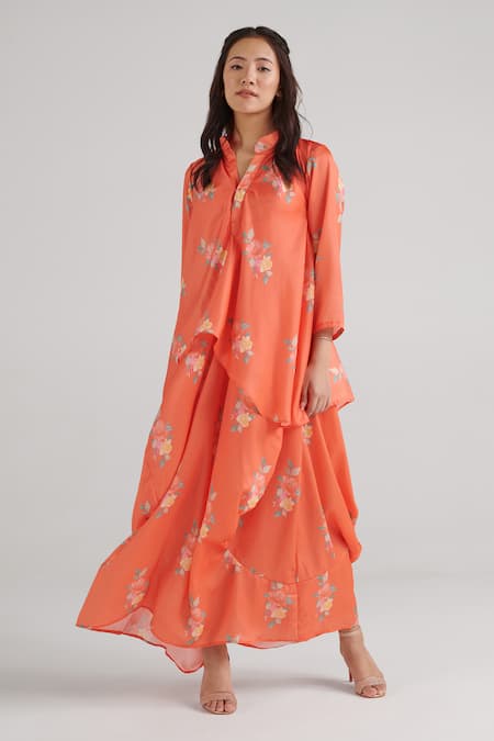 Pasha India Floral Pattern Draped Dress 